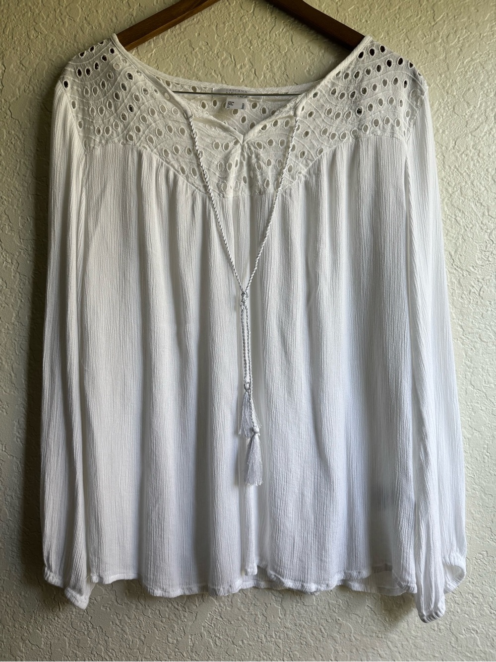 Lascana for Venus White Eyelet Boho Blouse Top Swim Coverup Women's Size XL